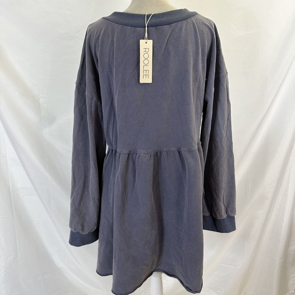 Roolee Blue Long Sleeve Ribbed V Neck Dress XXL NEW Pockets - Picture 4 of 6